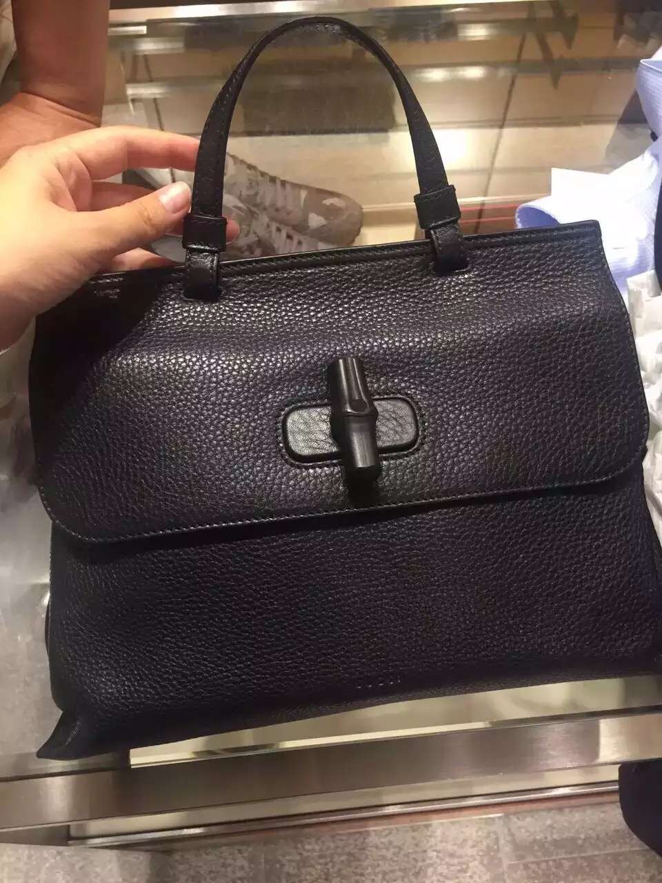 Gucci Bamboo Daily Leather Top Handle Bag 392013 Black